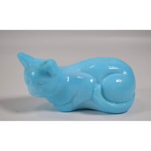 Mosser Glass Light Blue Reclining Cat Figurine 4" Long